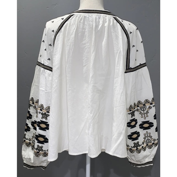 RD & Koko White Anthropologie Tribal Embroidered Top Jacket Cropped Oversized L - Picture 2 of 12
